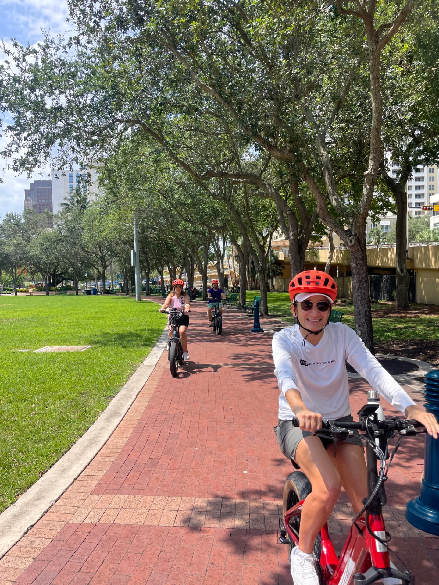 Group riding eBike rentals along the Fort Lauderdale Riverwalk