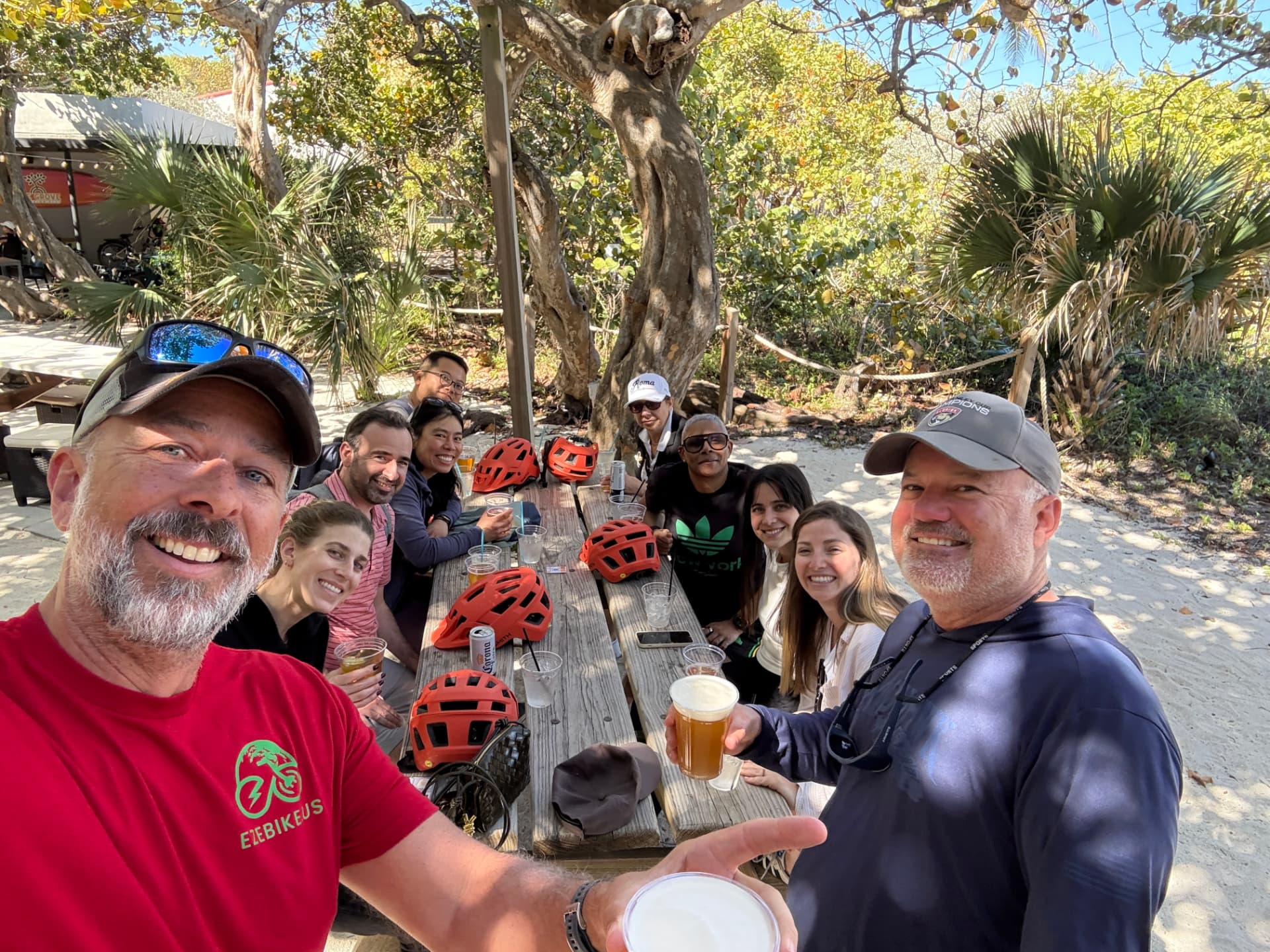 Corporate group enjoying a guided eBike tour in Fort Lauderdale